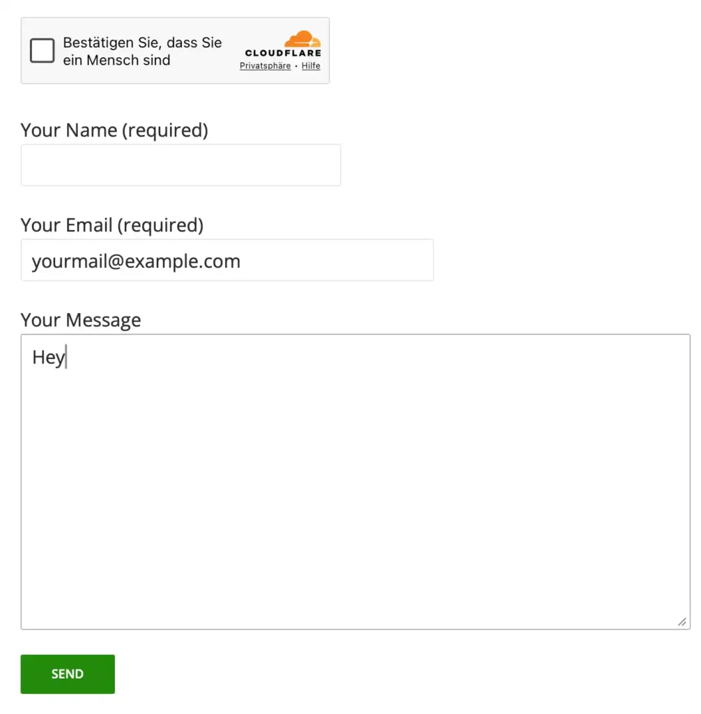Einfaches Kontaktformular, Name, E-Mail und Kommtenar, ohne Captcha